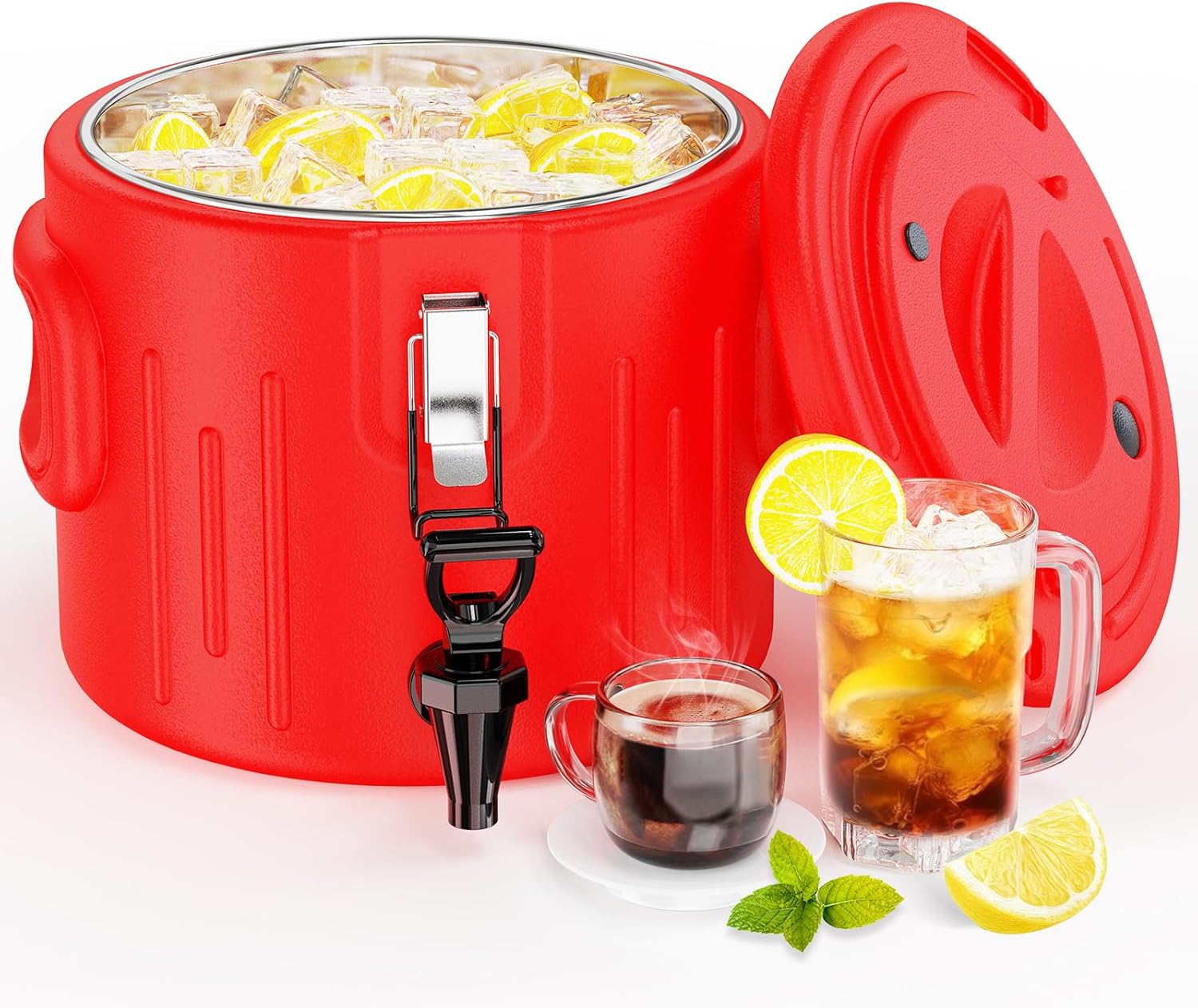 Insulated Beverage Dispenser 2 Gallon - [Stainless Steel Interior] [Hot &Cold Versatile] Hot Drink Dispenser with Spout, Portable Water Cooler Jug for Outdoors Camping Party Sports