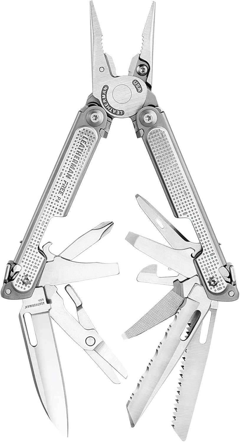 LEATHERMAN, FREE P4 Multitool with Magnetic Locking, One Size Hand Accessible Tools and Premium Nylon Sheath and Pocket Clip, Made in the USA