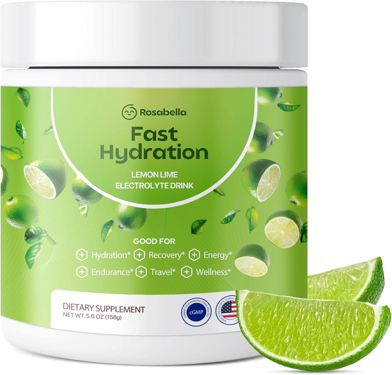 Rosabella Electrolyte Drink Powder – Lemon Lime – Zero Sugar Hydration Supplement – Sodium, Potassium, Magnesium & Calcium – Keto Electrolytes Mix for Rapid Rehydration – 30 Servings (5.7 oz)