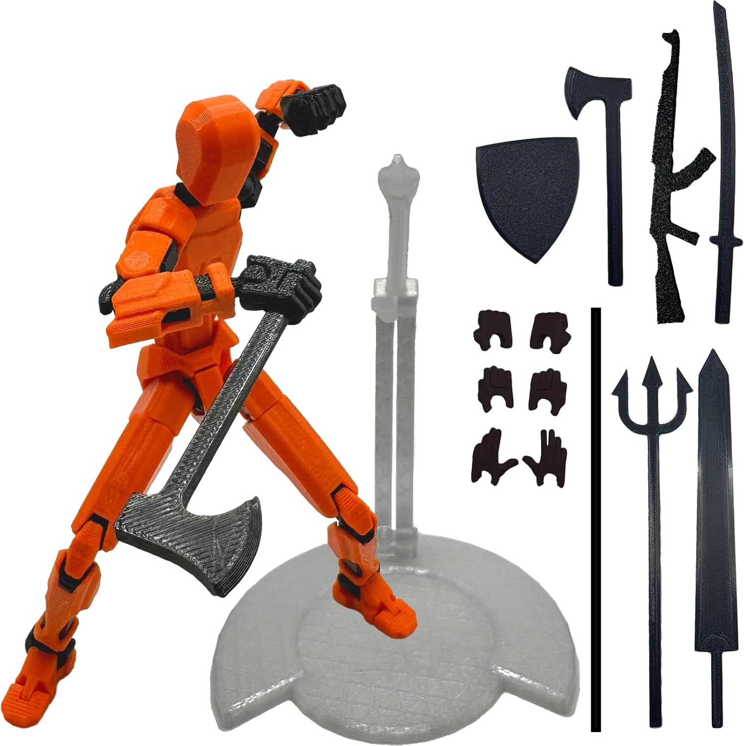 3D Printed Action Figure 5.54-inch Dummy13/T13/Nova13, Full Body Mechanical Movable Toy, Multiple Accessories, Hand Painted Figure, Desk Decoration (Orange)