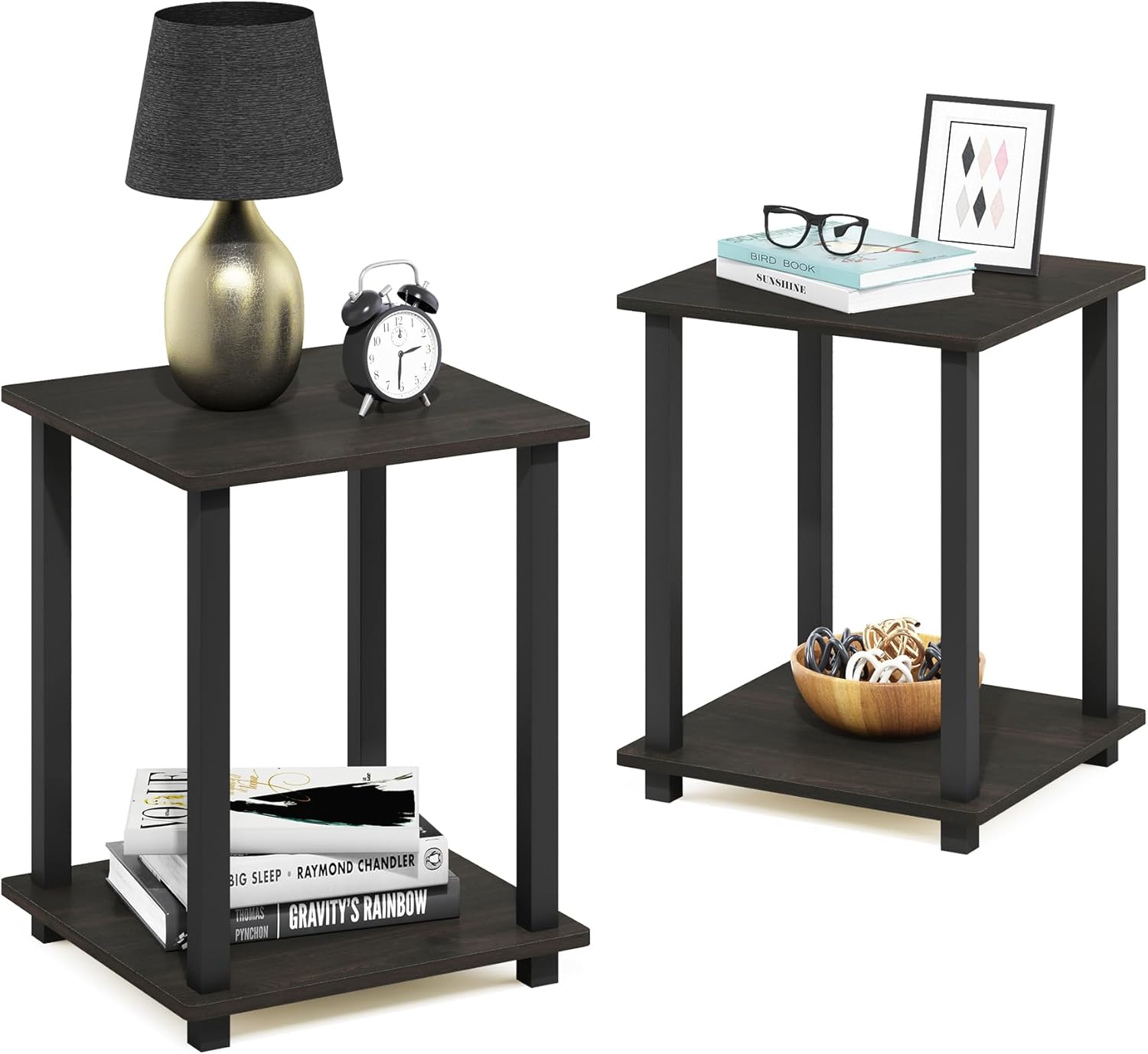 Furinno Simplistic Set of 2 End Table, Espresso/Black
