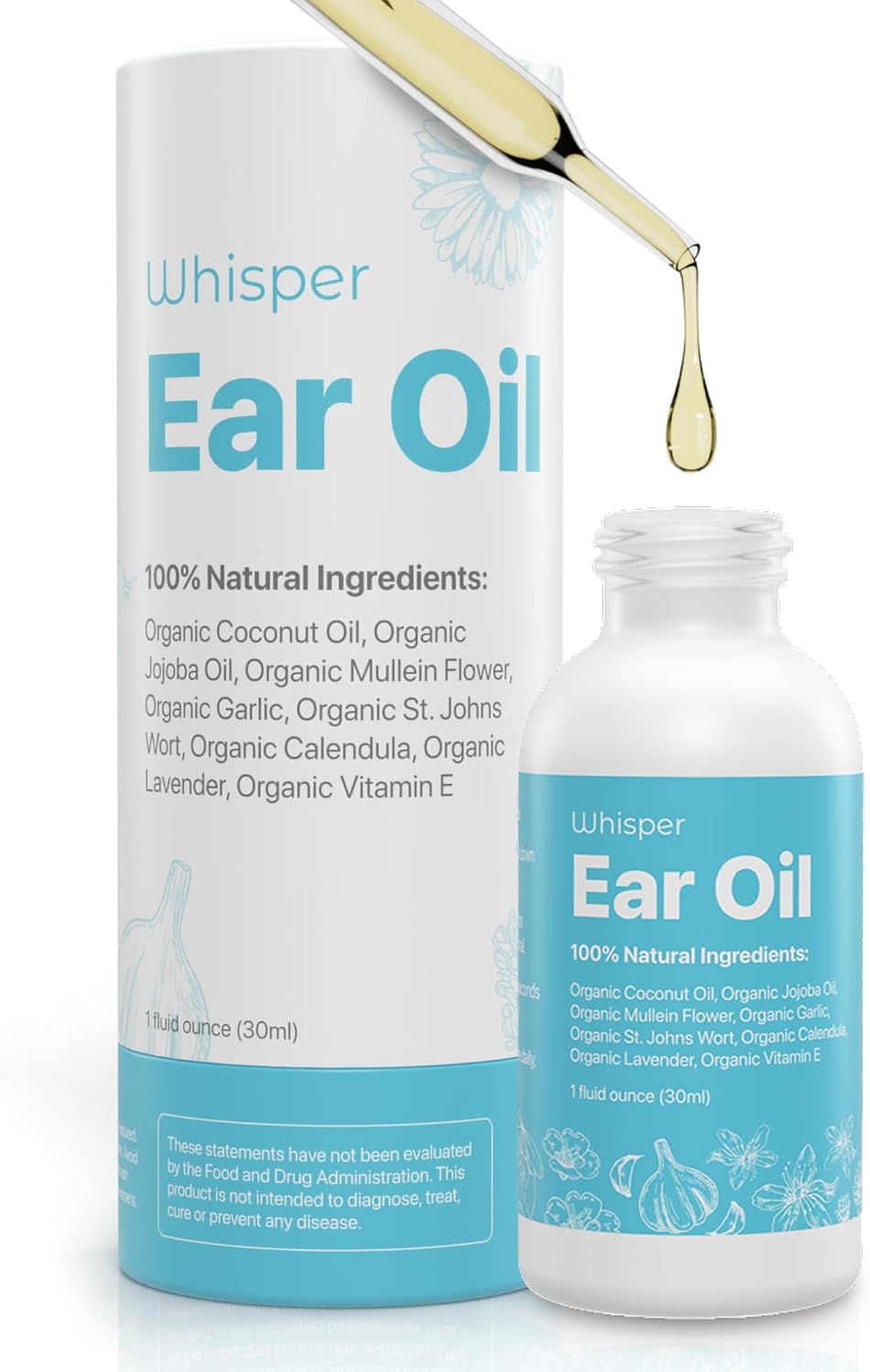 Ear Oil Drops | Garlic Mullein Ear Drops for Clogged Ears, Ear Infection, Ear Wax Removal Drops, Itchy Ears & Earache Drops | Swimmers Ear Drops For Swimmers | Sweet Oil For Ears | Ear Tinnitus Relief