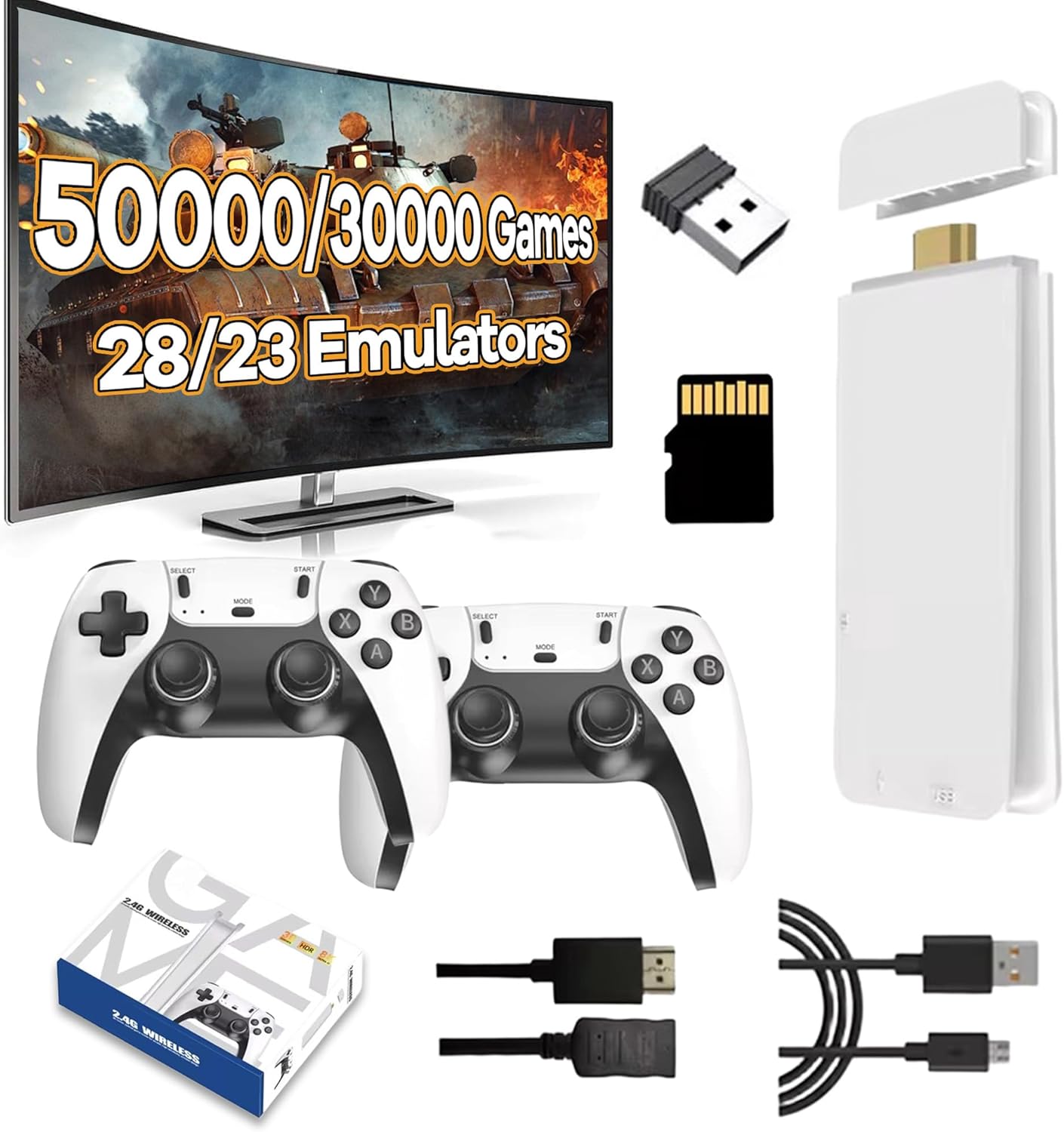 M15 Retro Game Stick,50000+ Video Games Retro Gaming Console,28 Emulator,4K HDMI Wireless Retro Game Console with Dual 2.4Ghz Wireless Controllers,Plug and Play Video Game Stick for TV (128G)