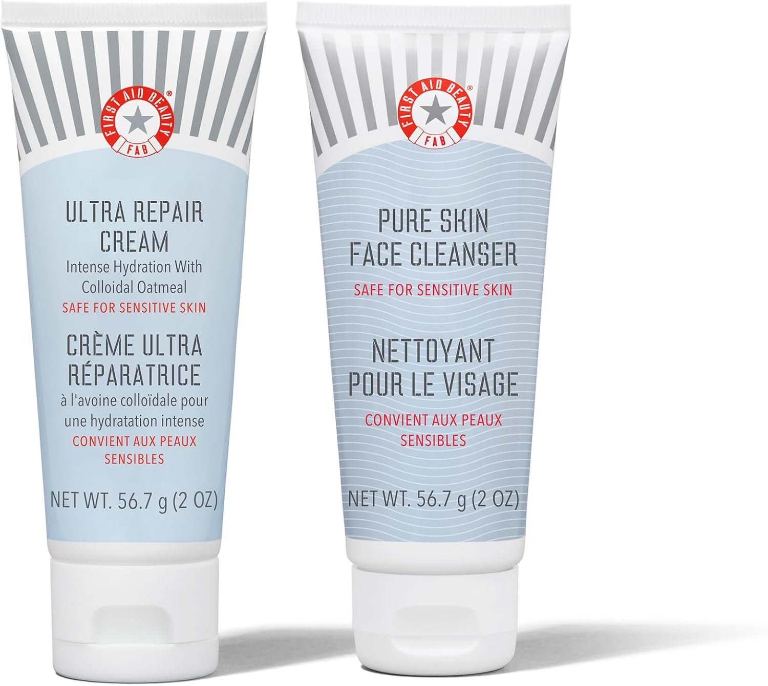 First Aid Beauty Ultra Repair Cream + Pure Skin Cleanser – Intense Hydration Moisturiser for Face + Body 56.7 g + Gentle Facial Cleanser 56.7 g – Safe for Sensitive Skin