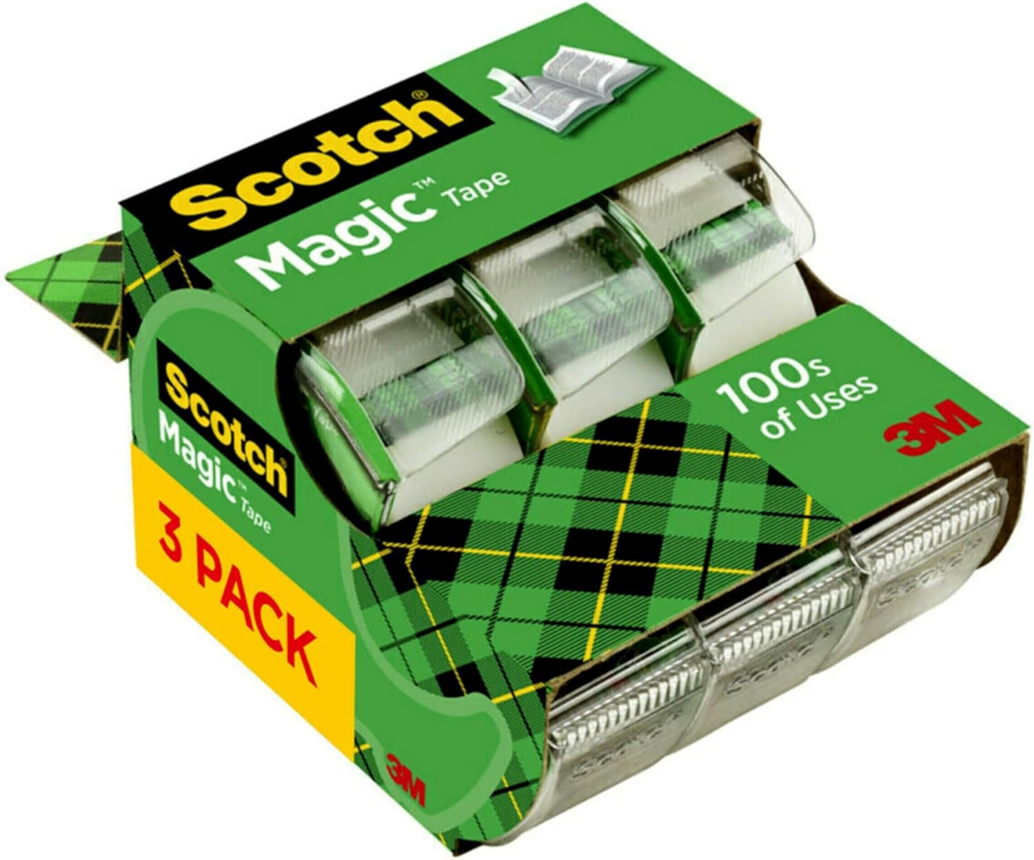 Scotch Magic Tape, 3 Dispensered Rolls, Numerous Applications, Invisible, Clear Tape Engineered for Repairing, 3/4 x 300 Inches