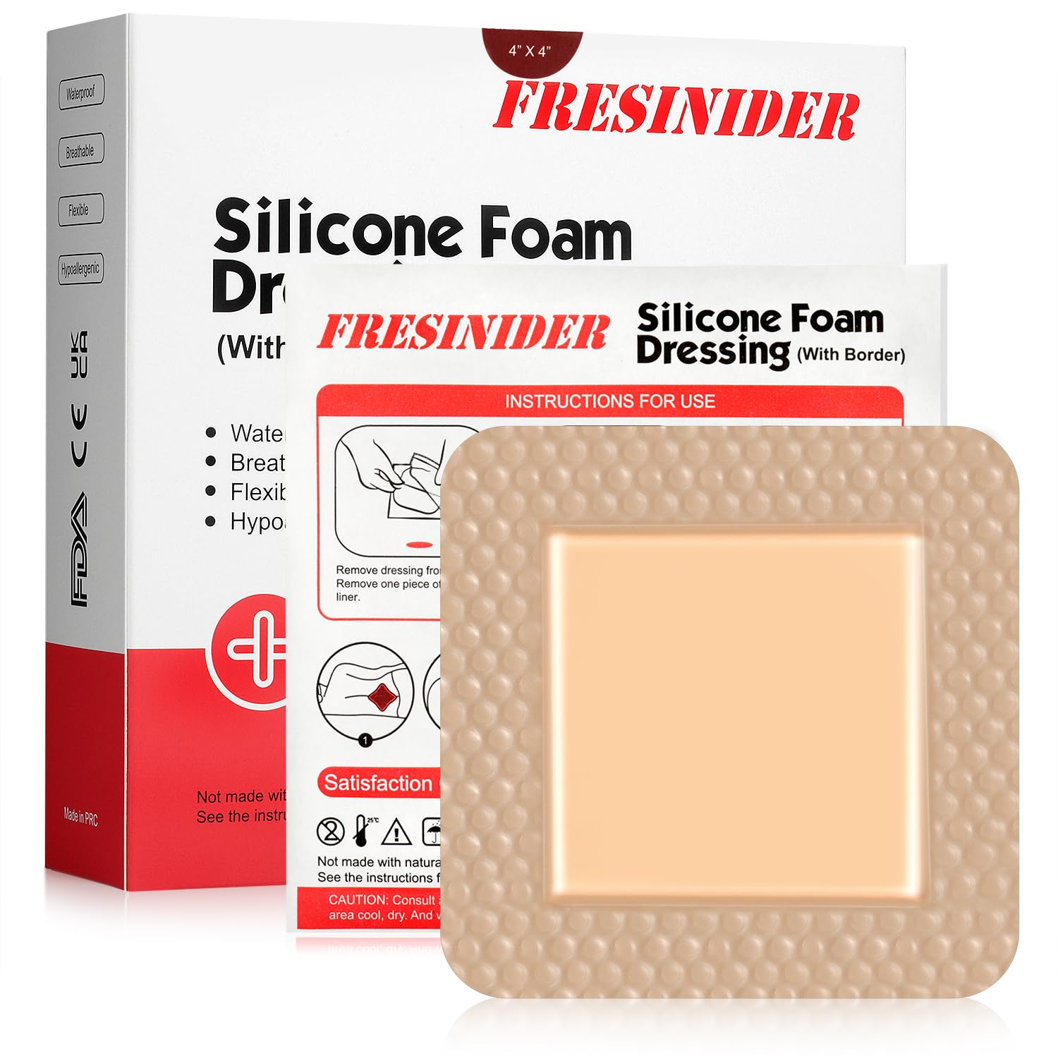 Silicone Foam Dressing with Adhesive Border – Wound Dressing Bandage – Silicone Foam Pad – Pack of 10 – 4 x 4 Inches Large Waterproof Bandages – Self Adhesive Wound Care and Dressings