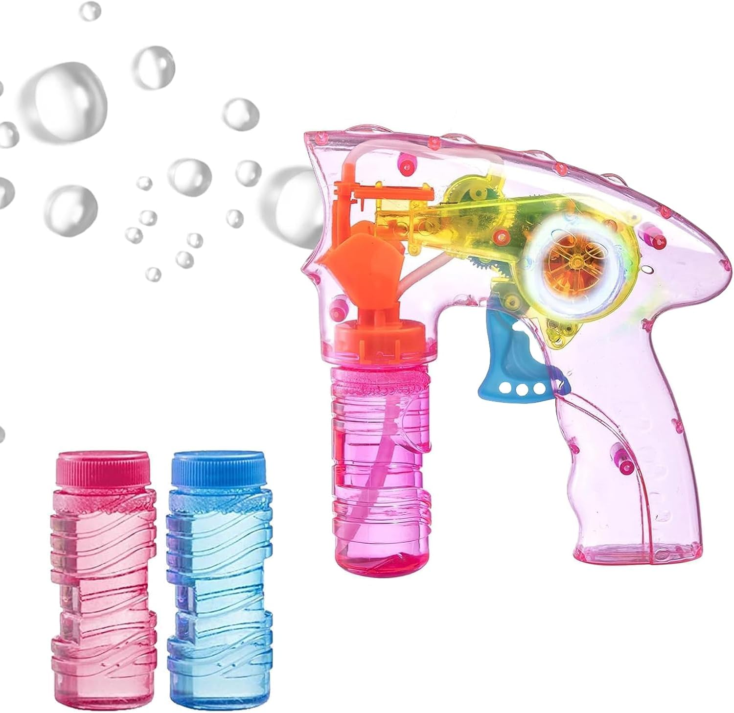 CP Light Up Auto Bubble Gun with Friction Power - Includes 2 Bubble Refill Bottles - LED Light Show, Durable Design, Perfect for Kids and Parties! no batteries required. (Pink)