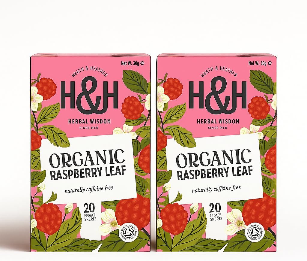 Heath & Heather Organic Raspberry Leaf Tea Infusion – 40 Herbal Tea Bags (2 × 20), Caffeine‑Free, Women’s Wellness Ritual