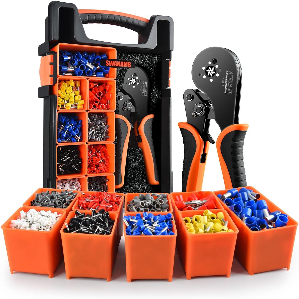 Ferrule Crimping Tool kit AWG30-5 Self-Adjusting Wire Ferrule Crimper Set with 1800PCS Wire End Ferrule Terminals