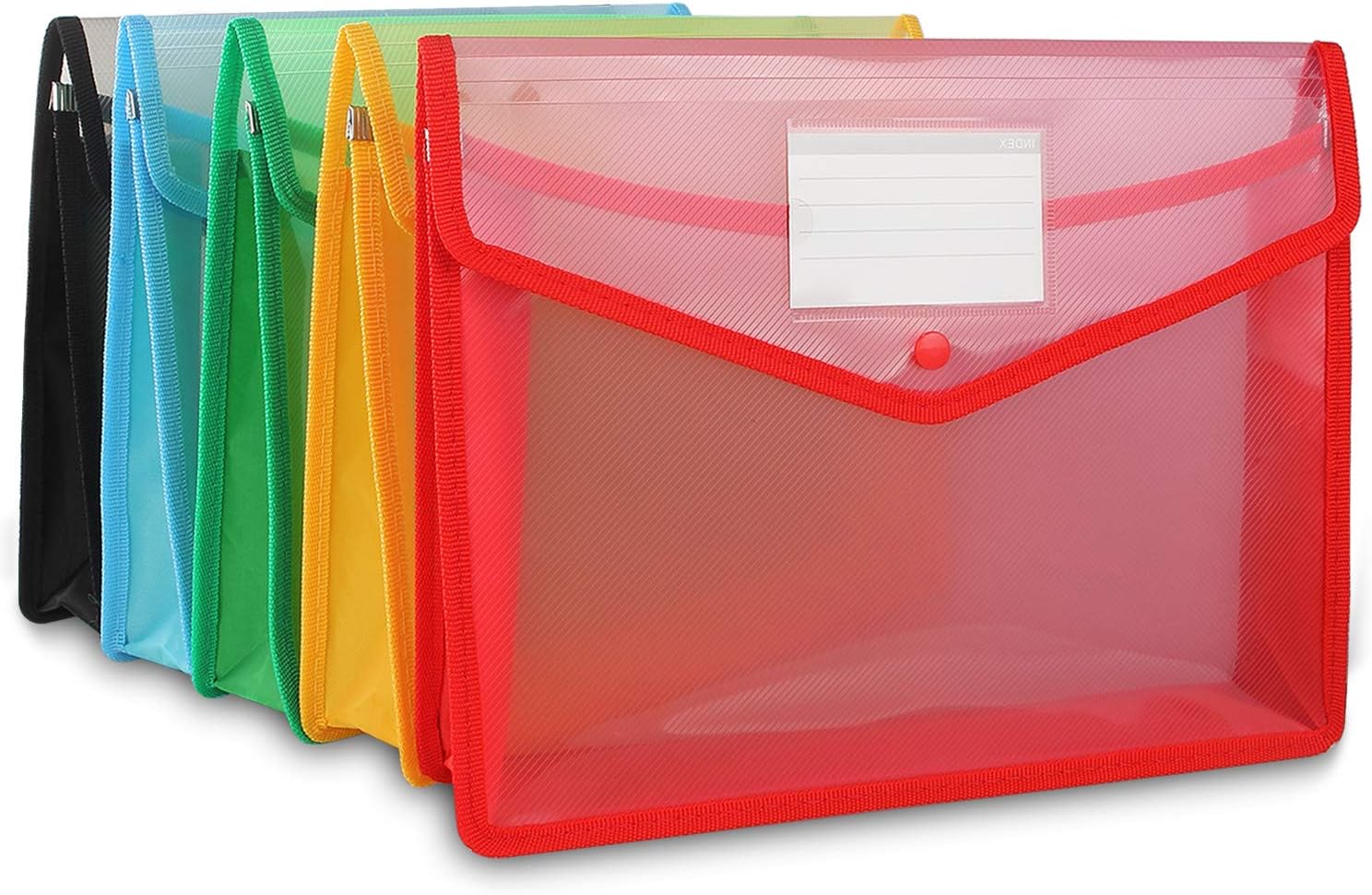A4 Plastic Wallets with Popper, STARVAST 5 Pack A4 Plastic Envelope Wallet Folders, Waterproof Document Wallets File Folders with Pocket | Blue, Green, Black, Red, Yellow