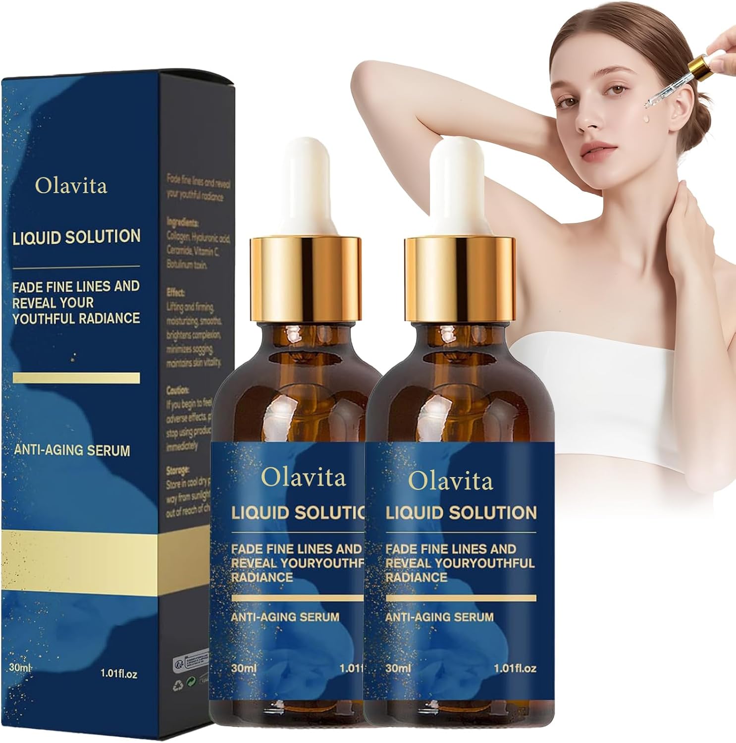 Olavita Serum, Olavitas Liquid Solution, Reduce Fine Lines and Wrinkles, Anti-Aging Face Serums for All Skin Types-30ml*2