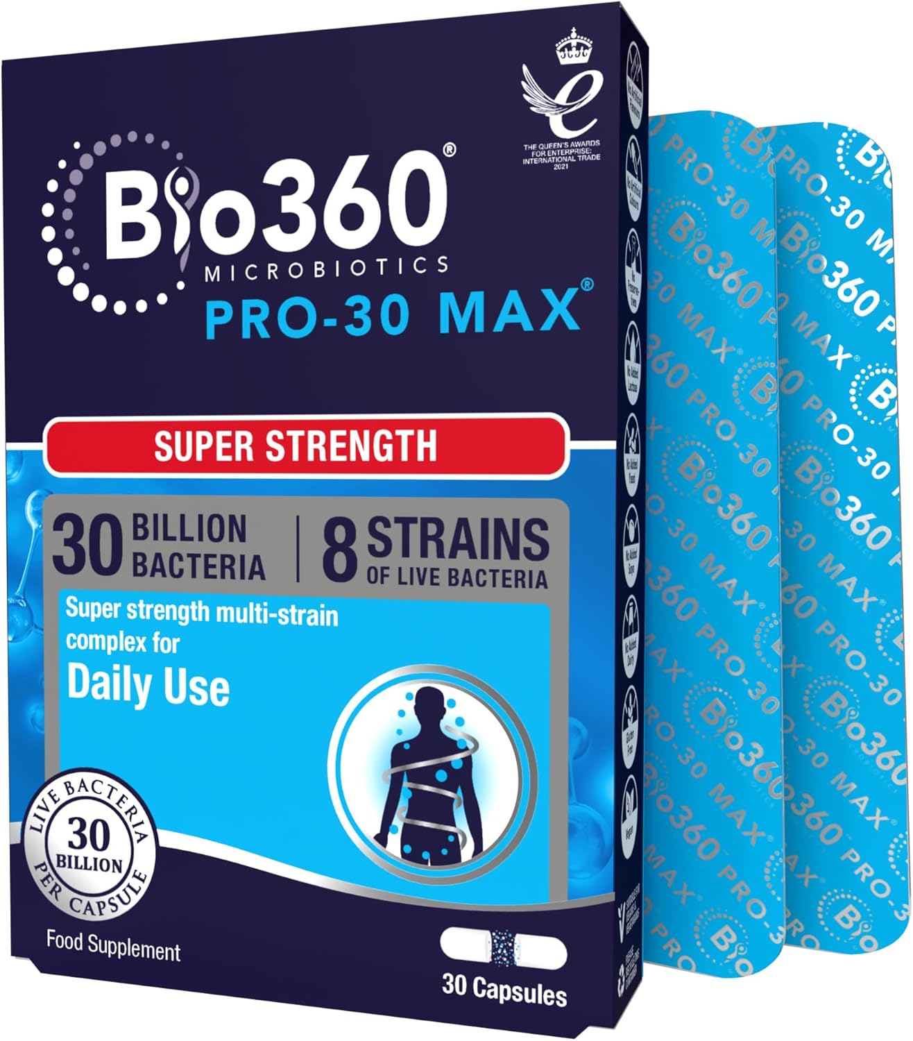 Natures Aid Bio360 Pro-30 Max – 30 Billion CFU Probiotic – Vegan, Gluten-Free, Non-GMO - 30 Capsules
