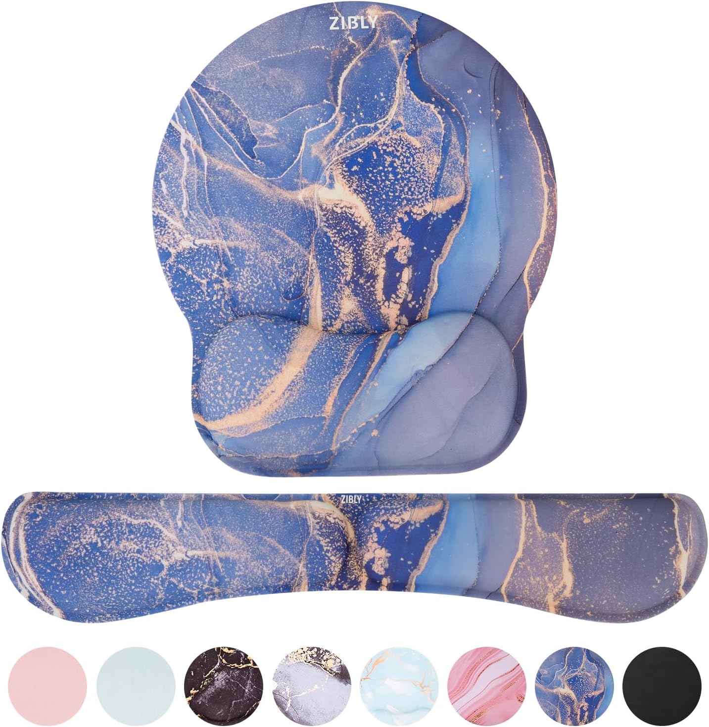 Zibly Keyboard Wrist Rest and Mouse mat Wrist Support, Comfortable Memory Foam Mouse pad Wrist Support Cushion with Anti-Slip Grip for Office Computer Laptop Working Gaming (Combo Blue Marble)