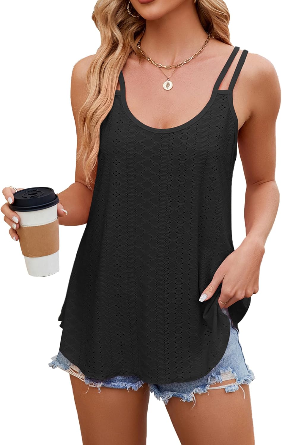 iChunhua Swing Eyelet Scoop Neck Camisole Tops for Women