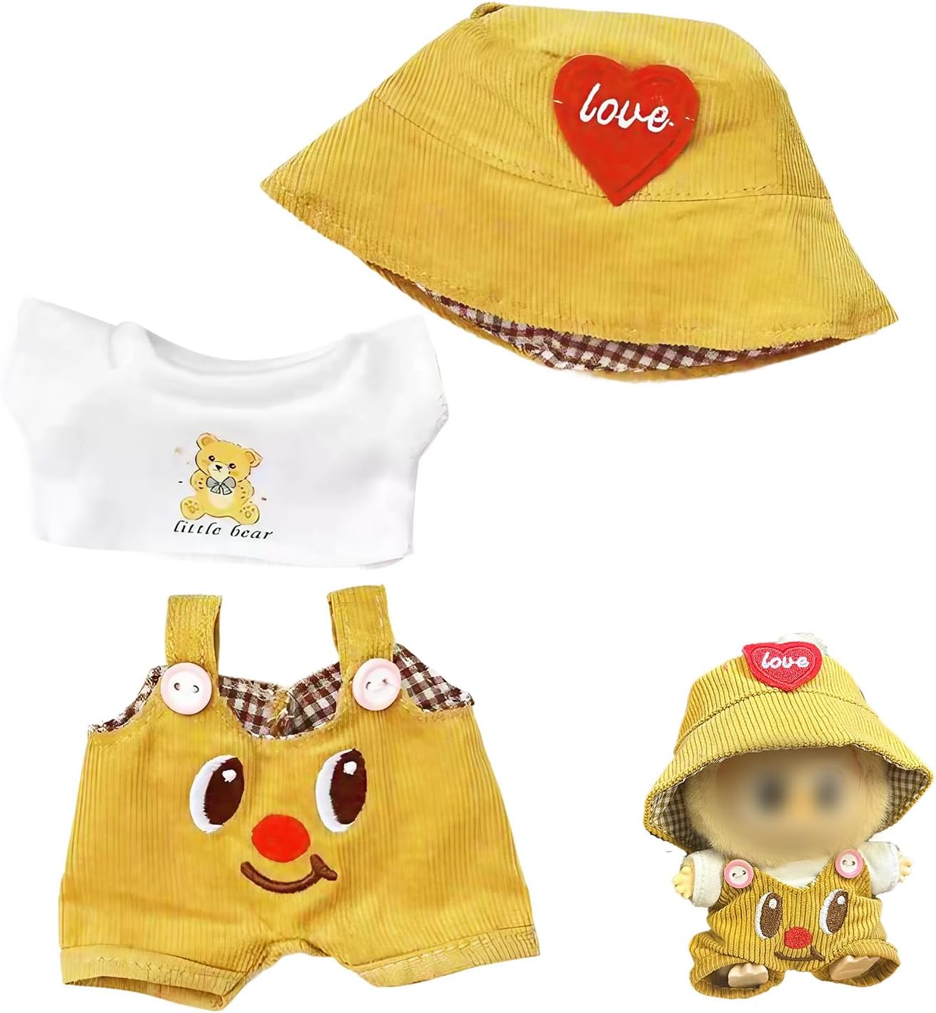 Mini Clothes for Labubu, Handmade Crochet 3-Piece Set Include Hat, T-shirt And Overalls, Stylish Accessories for Labubu