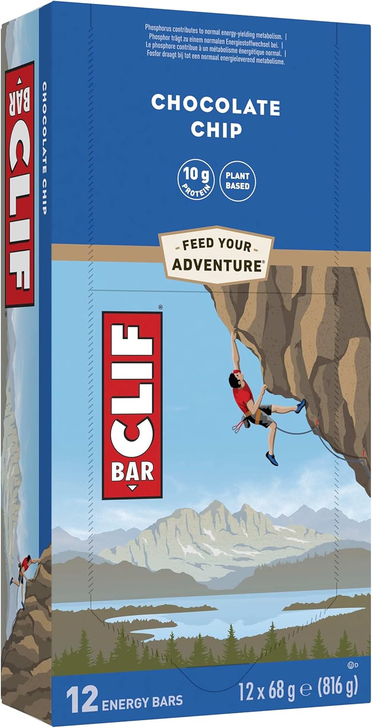 Clif Bars - Energy Bar / Nutritional Protein Bar - Chocolate Chip - Plant Based Protein - 12 x 68 g
