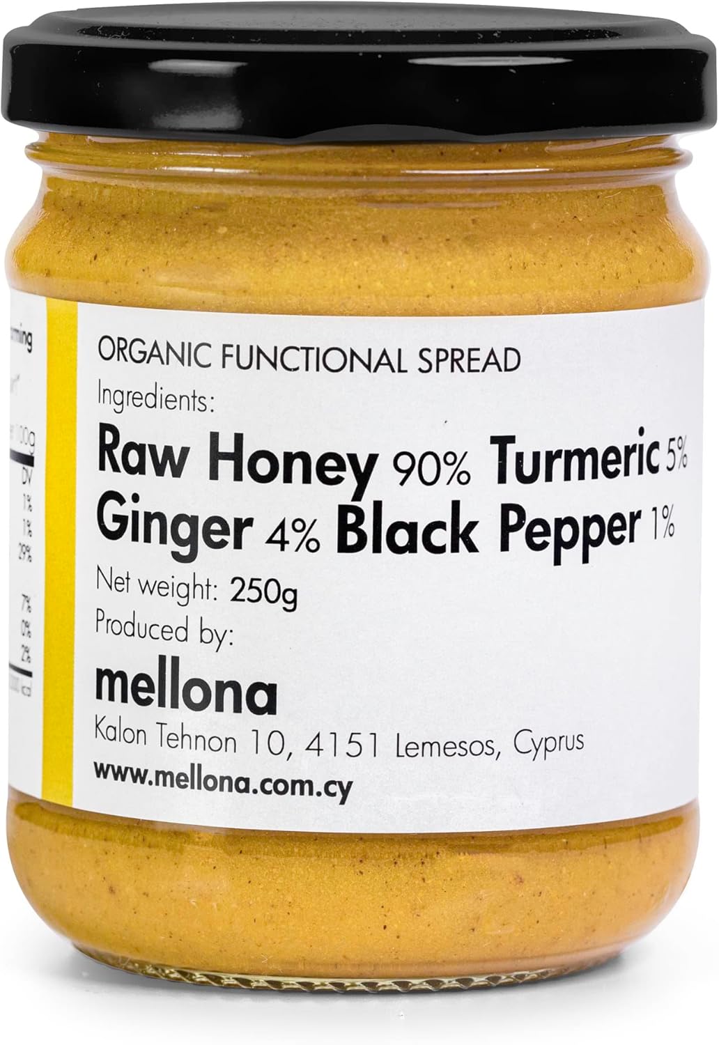 Mellona 100% Organic Functional Raw Honey "The Anti-Inflammatory", with Turmeric, Ginger & Black Pepper, 250g