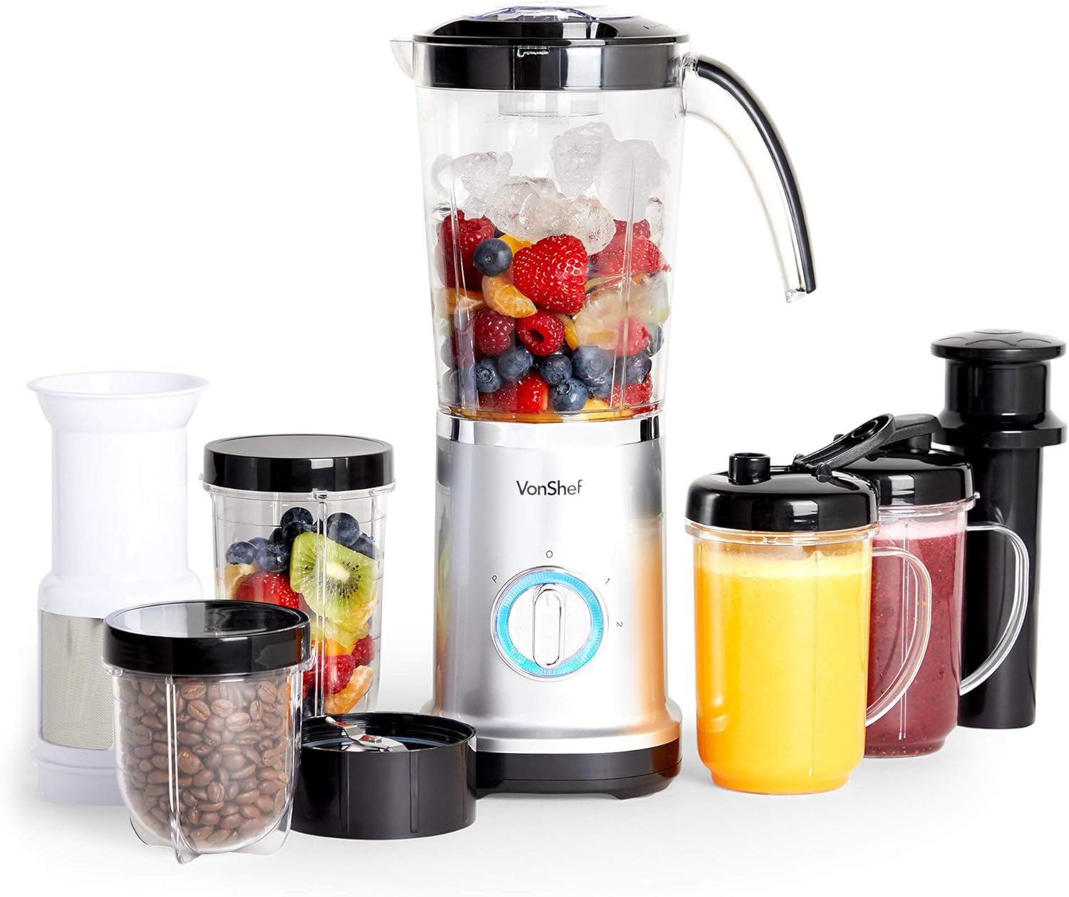 VonShef Blender, Juicer & Grinder - 4 in 1 Multi-Functional, 17 Piece Set with 2 Speed Settings and Pulse Function Ideal for Crushing Ice, Making Smoothies, Protein Shakes and More 220W