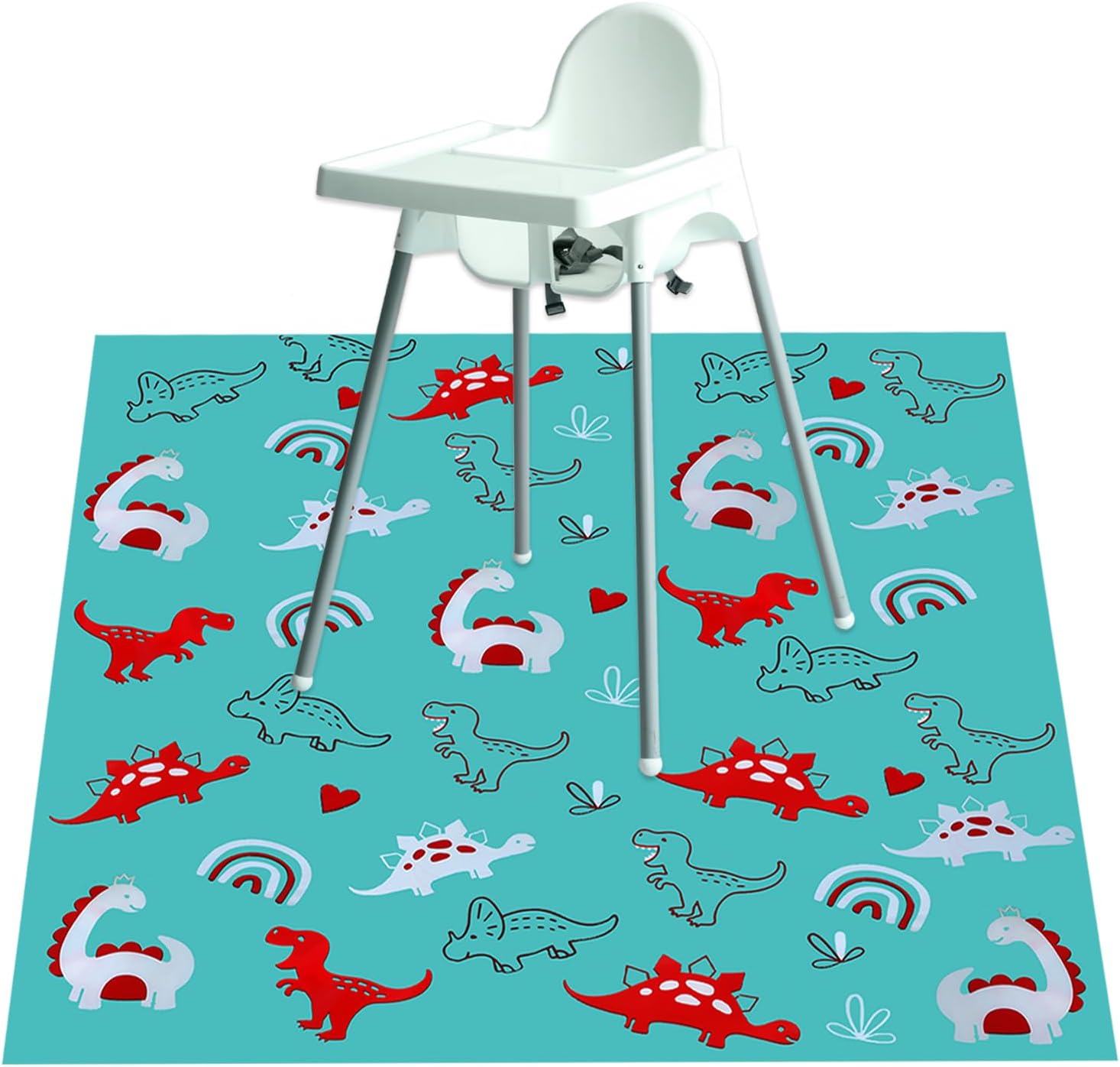 No More Mess Splash Mat for Under Highchair - Floor PVC Mat Sheet, Great as a Feeding Cover for Carpets and Easy to Wipe