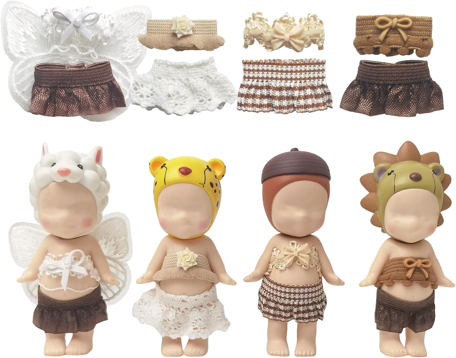4 Sets Mini Doll Clothes for Sonny Angel, fit for 3 Inch Collectible Dolls for Adult Collectors, Includes Tops and Skirts for Display and Decoration (Creamy Latte Charm)