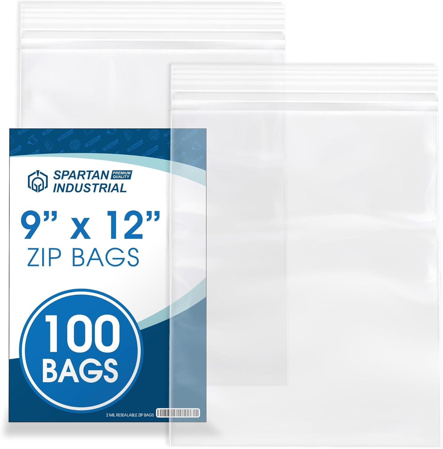 Spartan Industrial - 9" X 12" (100 Count) 2 Mil Clear Reclosable Zip Plastic Poly Bags with Resealable Lock Seal Zipper