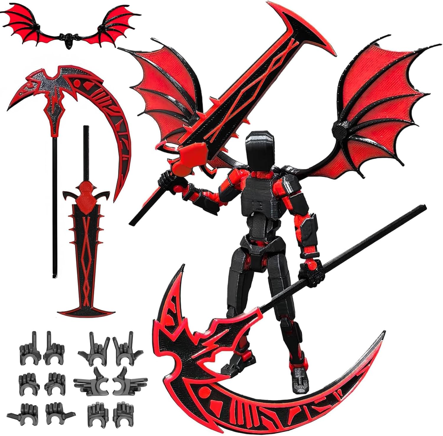 T13 Action Figure, 3D Printed Titan 13 Action Figure, Multi-Jointed Movable Roblox Toys, Robot 13 Stop Motion Figures For Game Lovers Desktop Decorations (Black Red)