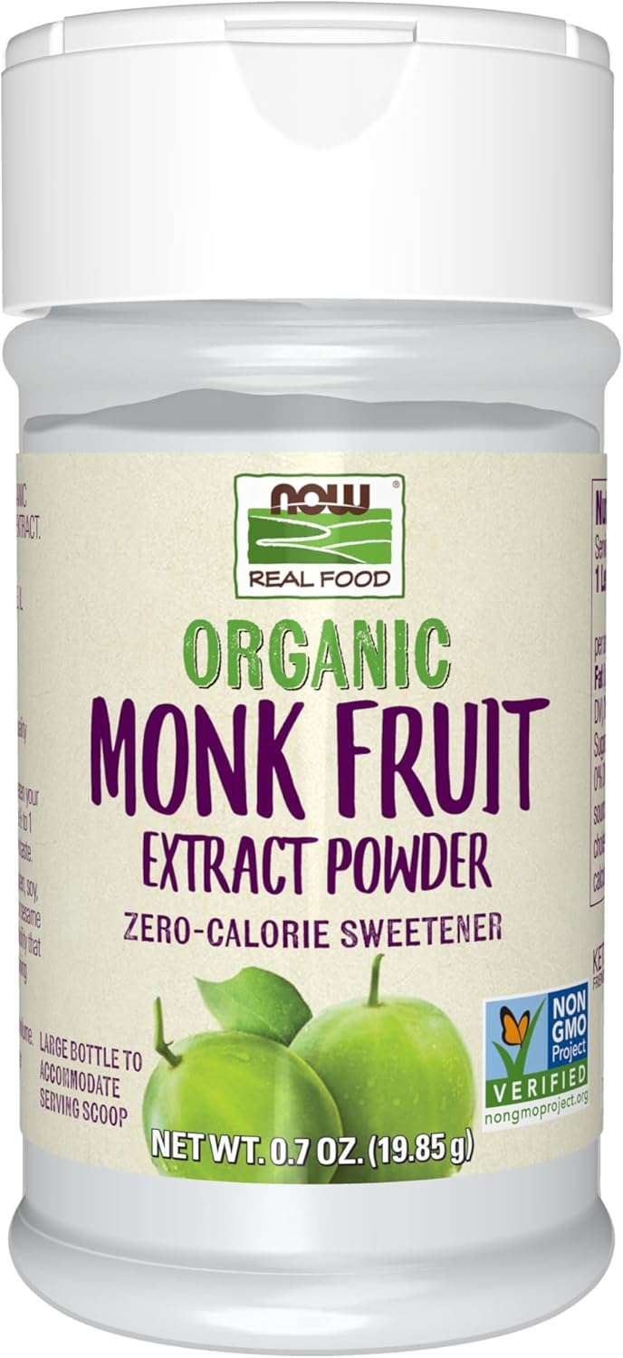 NOW Foods, Certified Organic Monk Fruit Extract Powder, Zero Calorie Sweetener, Large Bottle for Serving Scoop, Certified Non-GMO, 0.7-Ounce