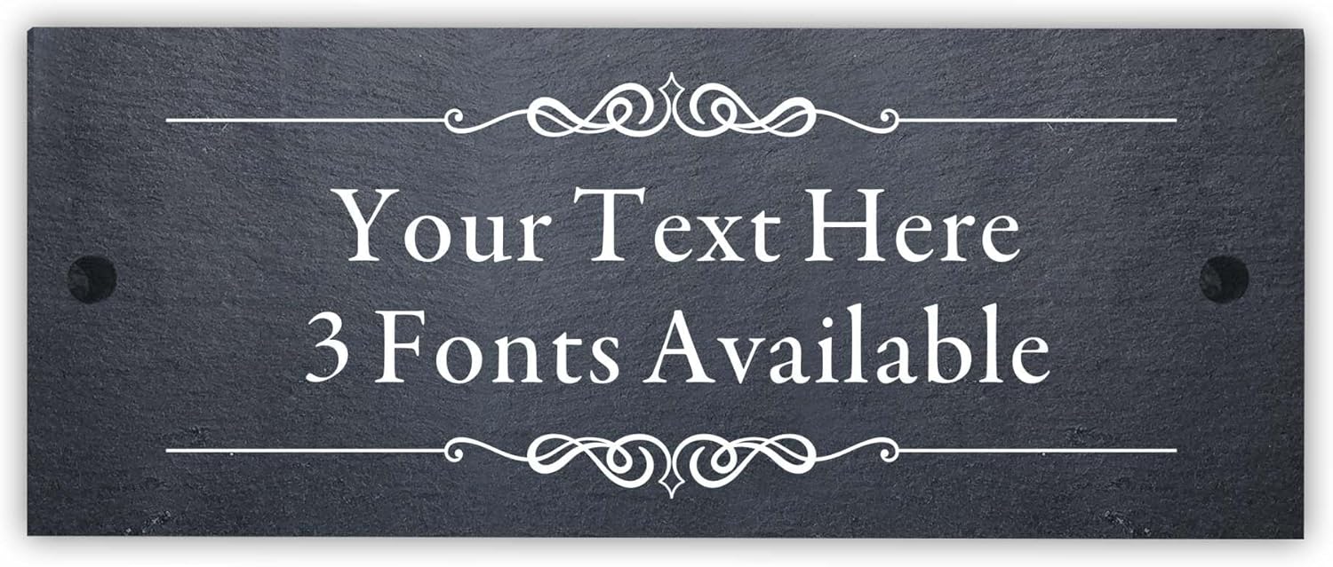 Personalised Plaque Slate House Signs Natural Slate House Numbers Plaques Welcome Sign Door Wall Sign Yard Signs Home Decor Gifts for Outside with Wall Fixings (Design 2)