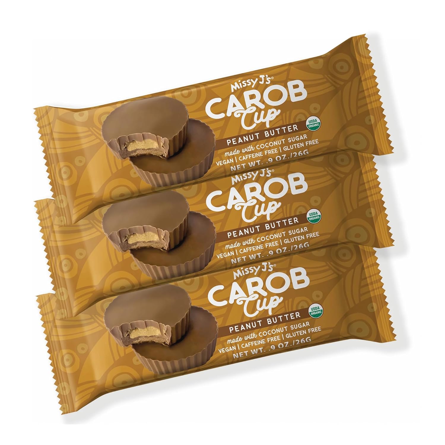 Missy J's Organic Peanut Butter Carob Cups 9 Oz 3 Pack Made with Coconut Sugar Vegan, Gluten and Caffeine Free Healthy Substitute for Chocolate, Perfect for Snacks and Treats