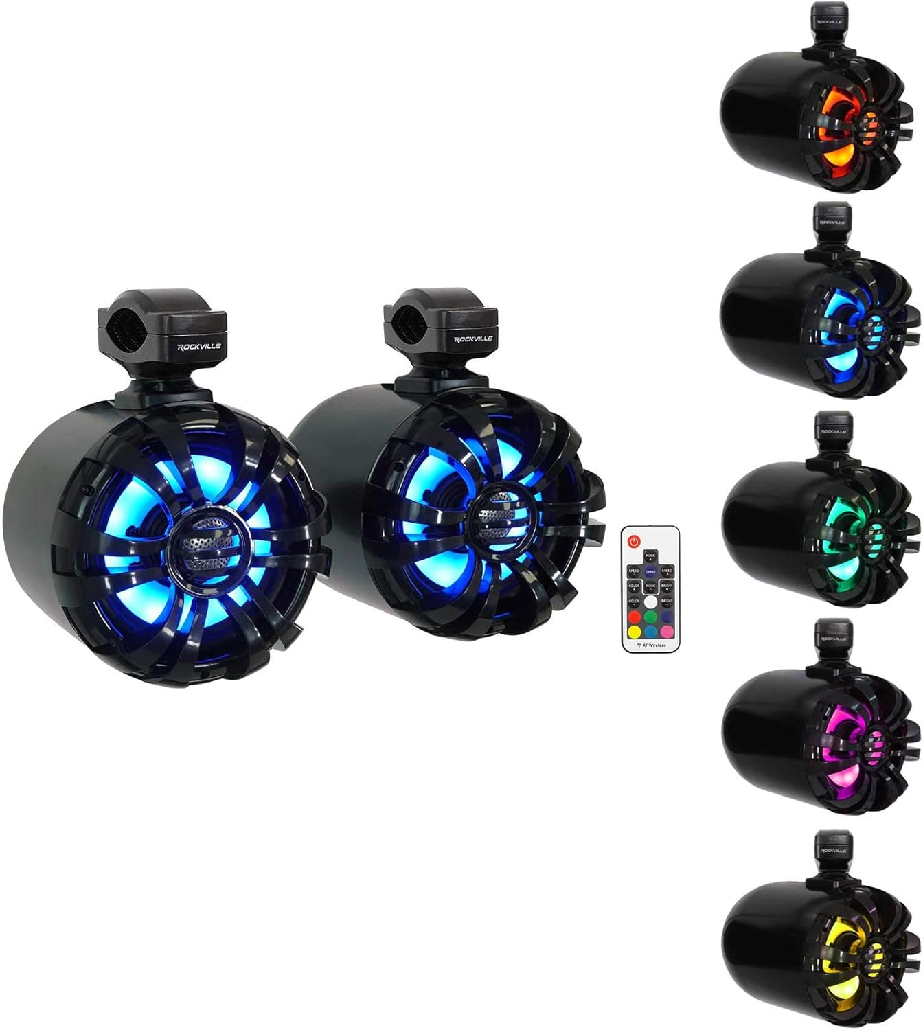 Rockville WB65KLED 600W 6.5" Marine Wakeboard Tower Speakers, 4 Ohm, LED Lighting, 360-Degree Swivel, Waterproof, Perfect for Boats and Off-Road Vehicles