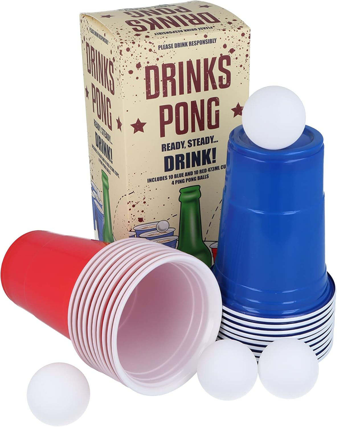 HENBRANDT Beer Pong Game Set 24-Piece Set 16oz Blue and Red Plastic Cups Pong Game Bar Games for Students Birthday Parties Hen Party Stag Do Summer Fun Drinking Game Games for Adults