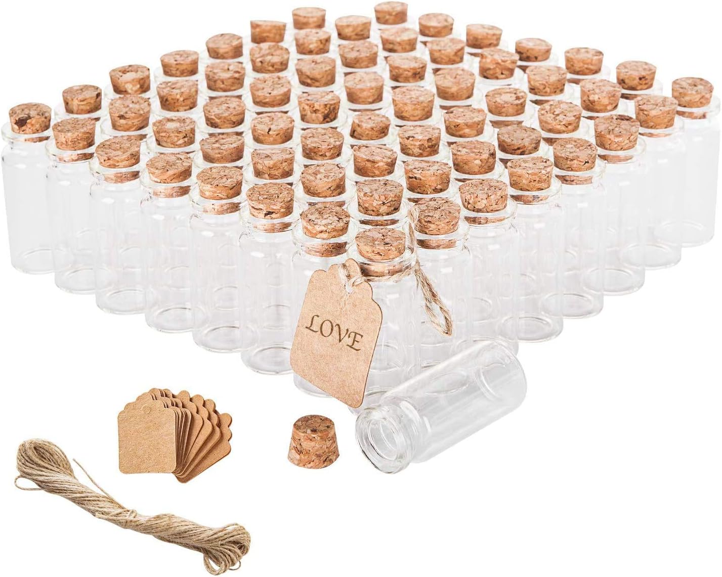 Brajttt 64PCS Cork Stoppers Glass Bottles, DIY Decoration Small Tiny Glass Jars Favors,Mini Vials Cork,10ml Storage Container for Art Crafts for Wedding Party Supplies