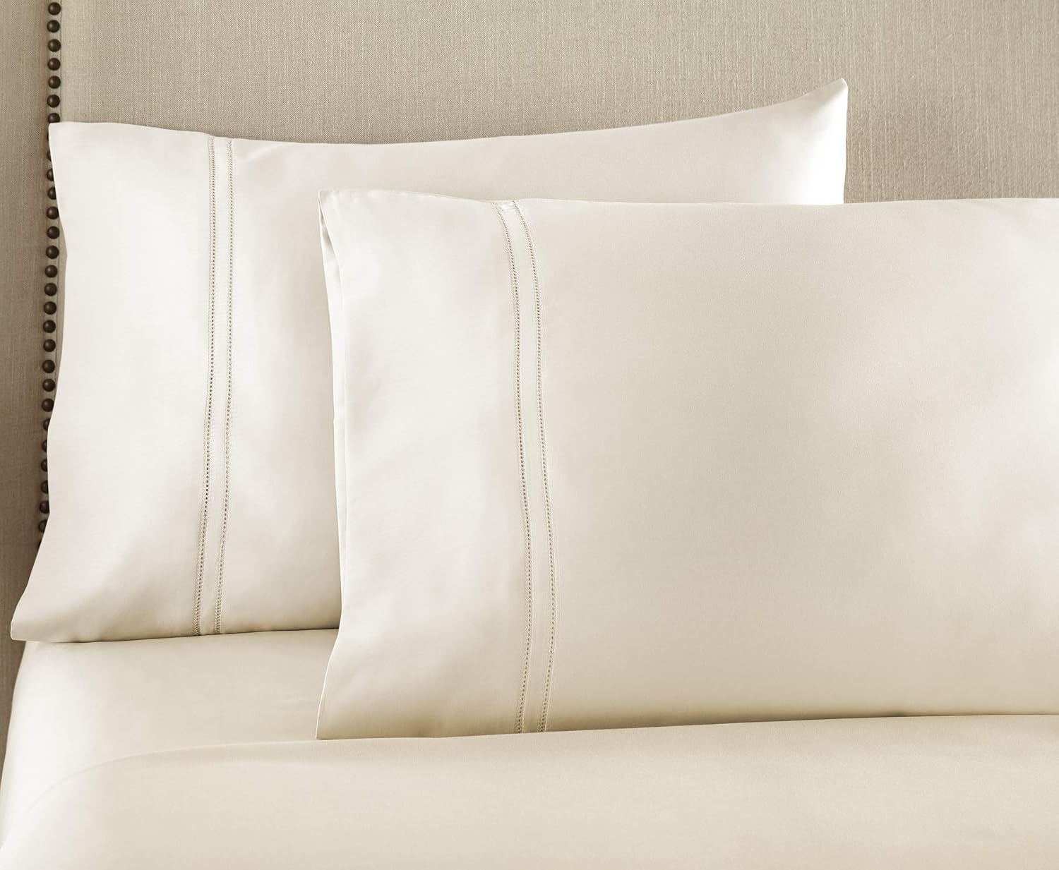 Pure Parima Egyptian Cotton Pillowcase Set, Extra-Long Staple, Double Hem-Stitched, Side Envelope Enclosure, 2 Pillowcases, All Natural (Ivory, Standard)