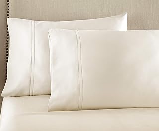 Pure Parima Egyptian Cotton Pillowcase Set, Extra-Long Staple, Double Hem-Stitched, Side Envelope Enclosure, 2 Pillowcases, All Natural (Ivory, Standard)