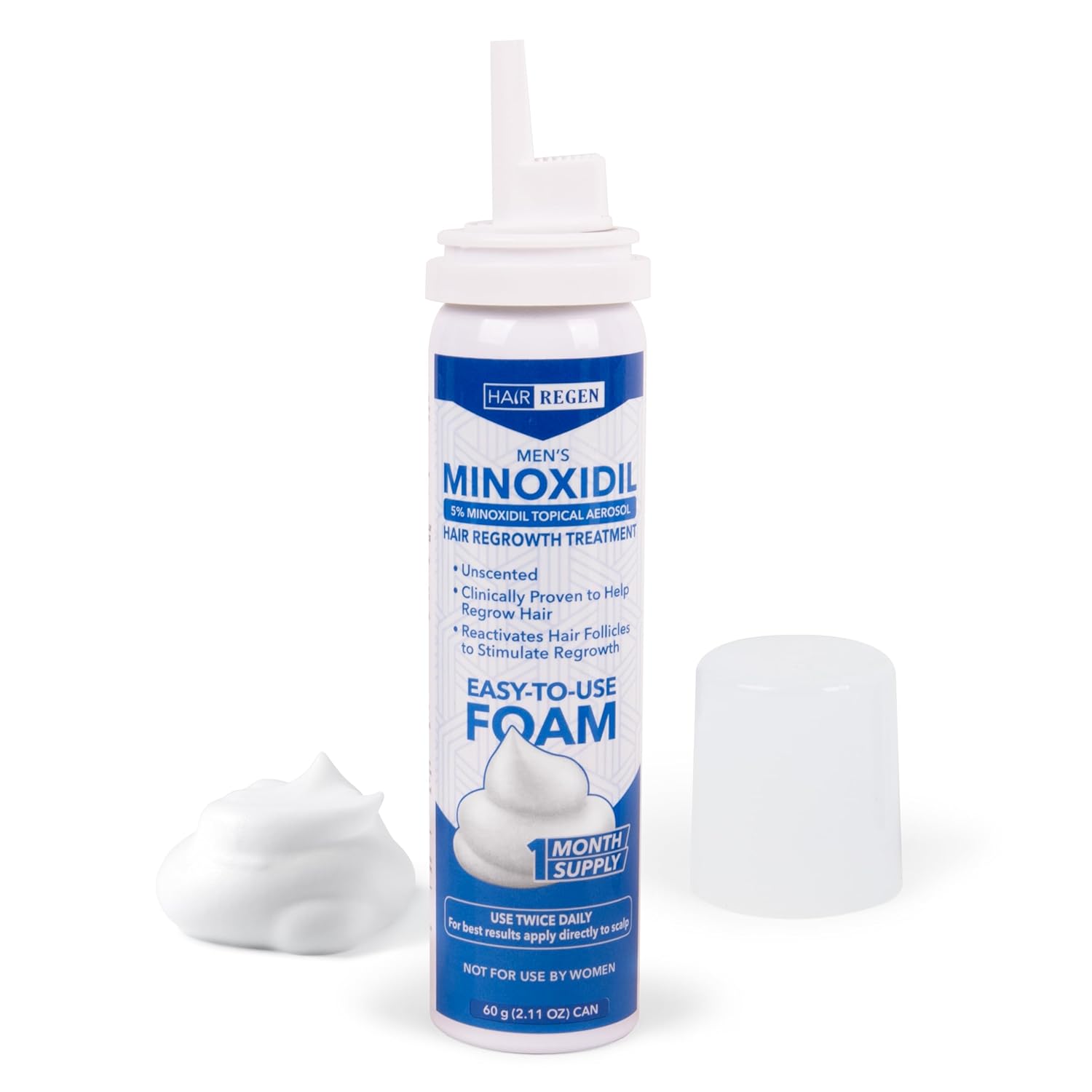 Hair-Regen Men’s 5% Minoxidil Foam – 1-Month Supply for Hair Regrowth – Topical Foam for Thinning Hair & Male Pattern Baldness – Minoxidil for Men