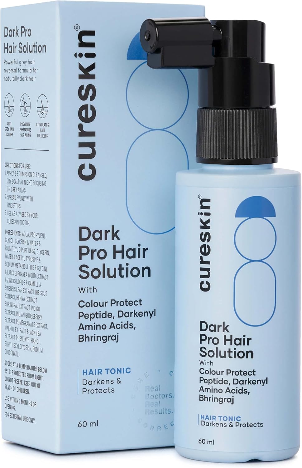 Cureskin Anti Grey Hair Serum | Reverses & Limits Hair Greying | Dark Pro Hair Solution Natural Hair Darkener, 60 ml (Pack of 1)