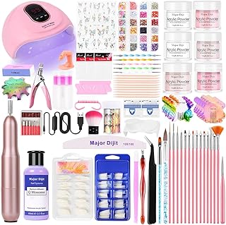 Acrylic Nail Kit with liquid Monomer,6colors Acrylic powder,UV Lamp Acrylic for Beginners with Everything Nail Supplies (White)