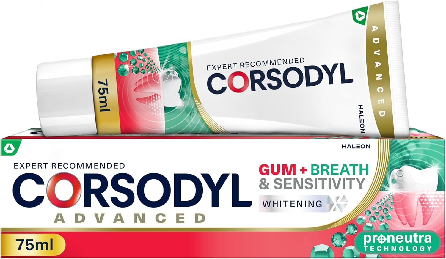 Corsodyl Toothpaste Gum+ Breath & Sensitivity Whitening Toothpaste, 75ml