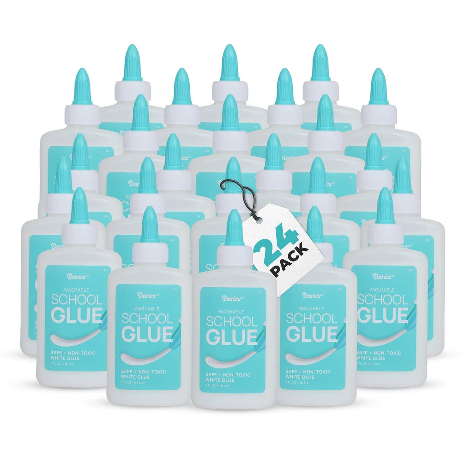 Darice Washable School Glue 4oz - 24-Pack White for Kids - Extra-Strong Liquid for Slime, Arts and Crafts - Bottle With Adjustable Twist Closure
