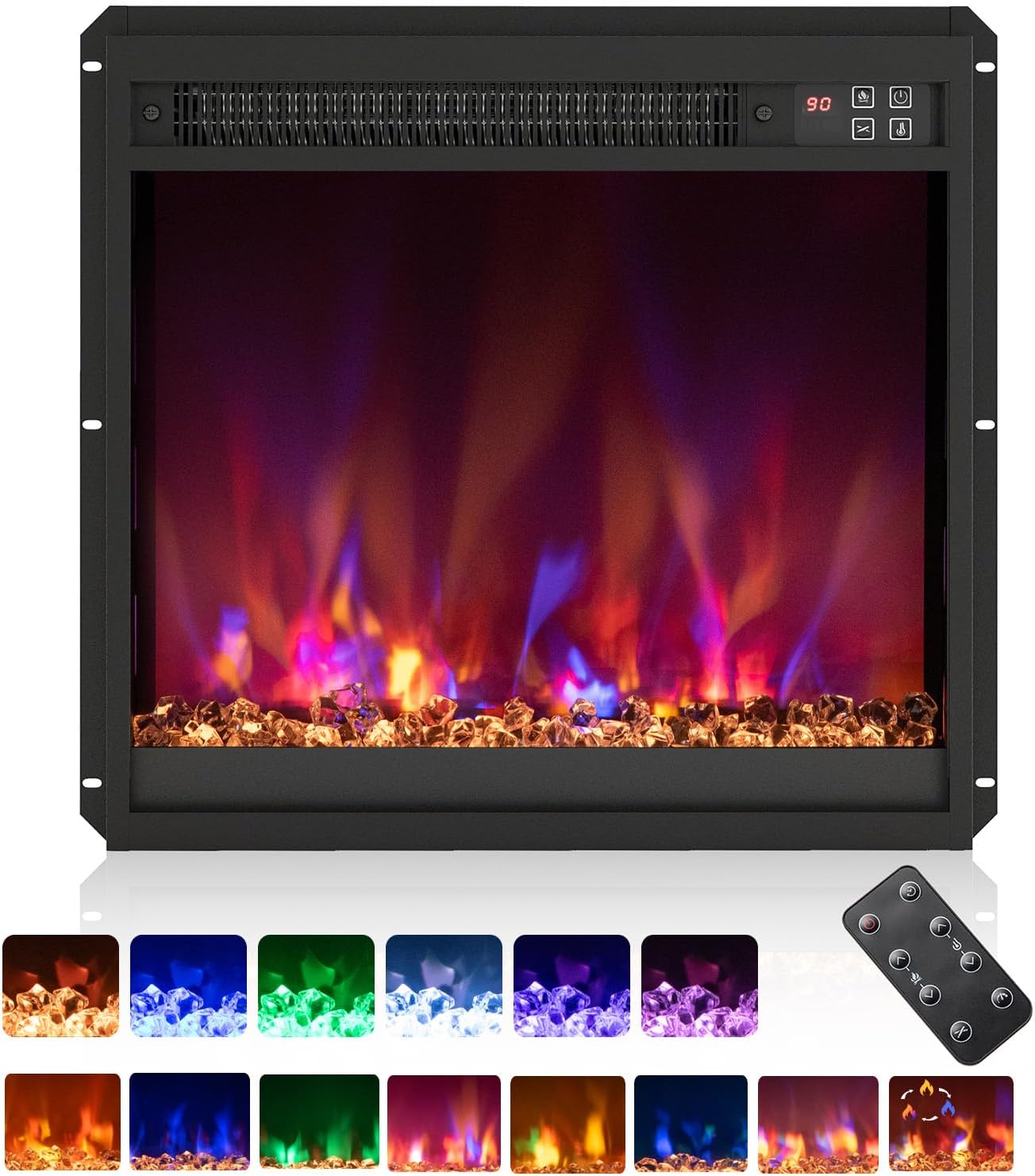 ORALNER 18“ Electric Fireplace Insert, Recessed Fireplace Heater with 8 Flame Colors & 6 Ember Bed Colors, Remote Control, 9H Timer, Thermostat, Decorative Crystal, for Indoor Use, 1500W (18 INCHES)