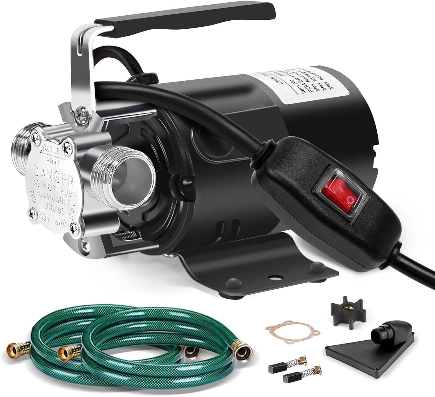 Water Transfer Pump, 115V 1/10HP Electric Utility Pump with On/Off Switch 2 * 6 ft Water Hoses Kit for Removing Water from Garden Pools Aquariums Hot Tub Draining 1/8’’ Low Suction for Rain Barrel
