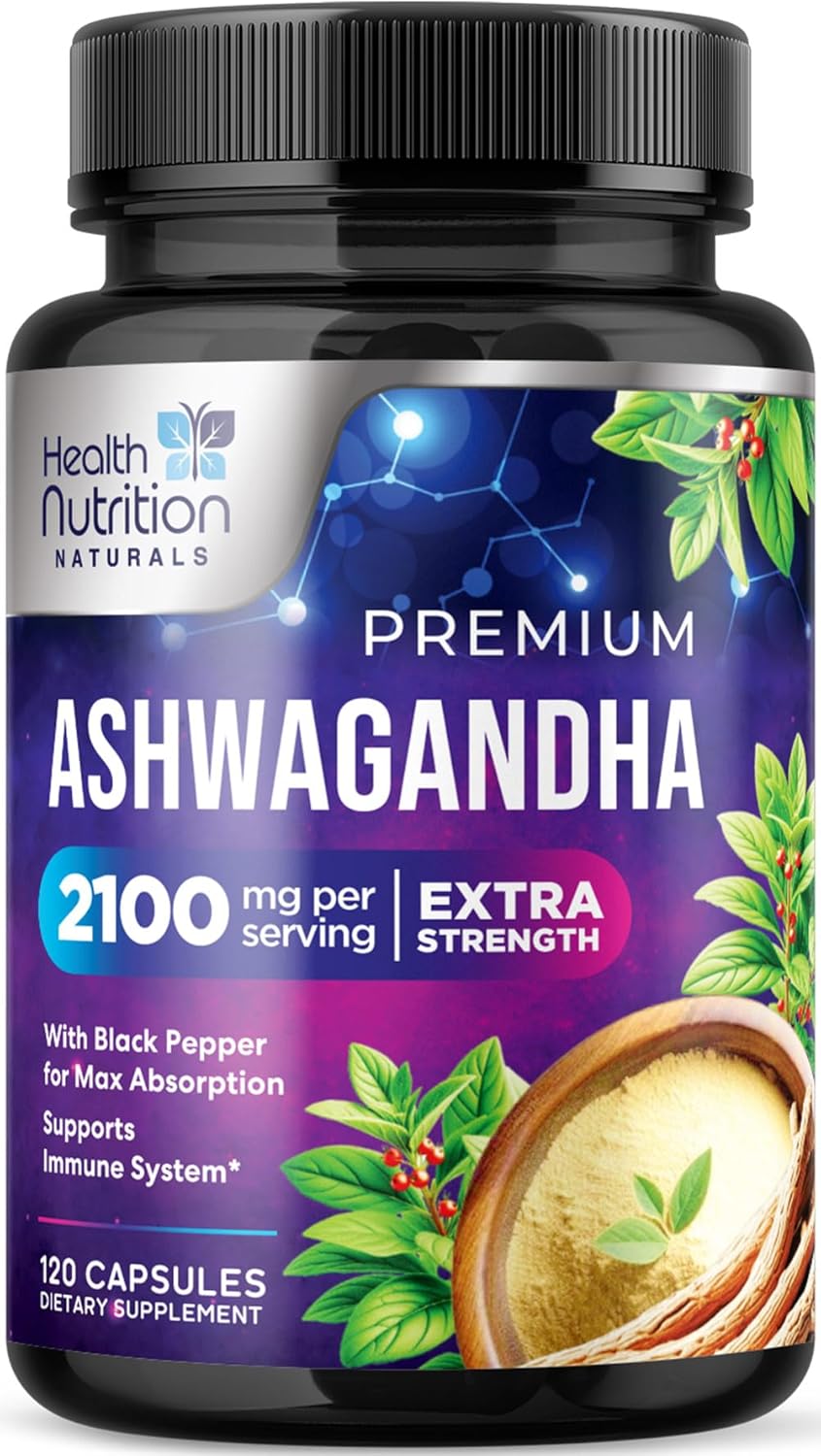 Ashwagandha Supplement 2100mg - Extra Strength Herbal Root Extract, Best Ashwagandha Supplements for Men & Women, Restore, Unwind, Calm Support Formula, Vegetarian, Non-GMO, Gluten-Free, 120 Capsules