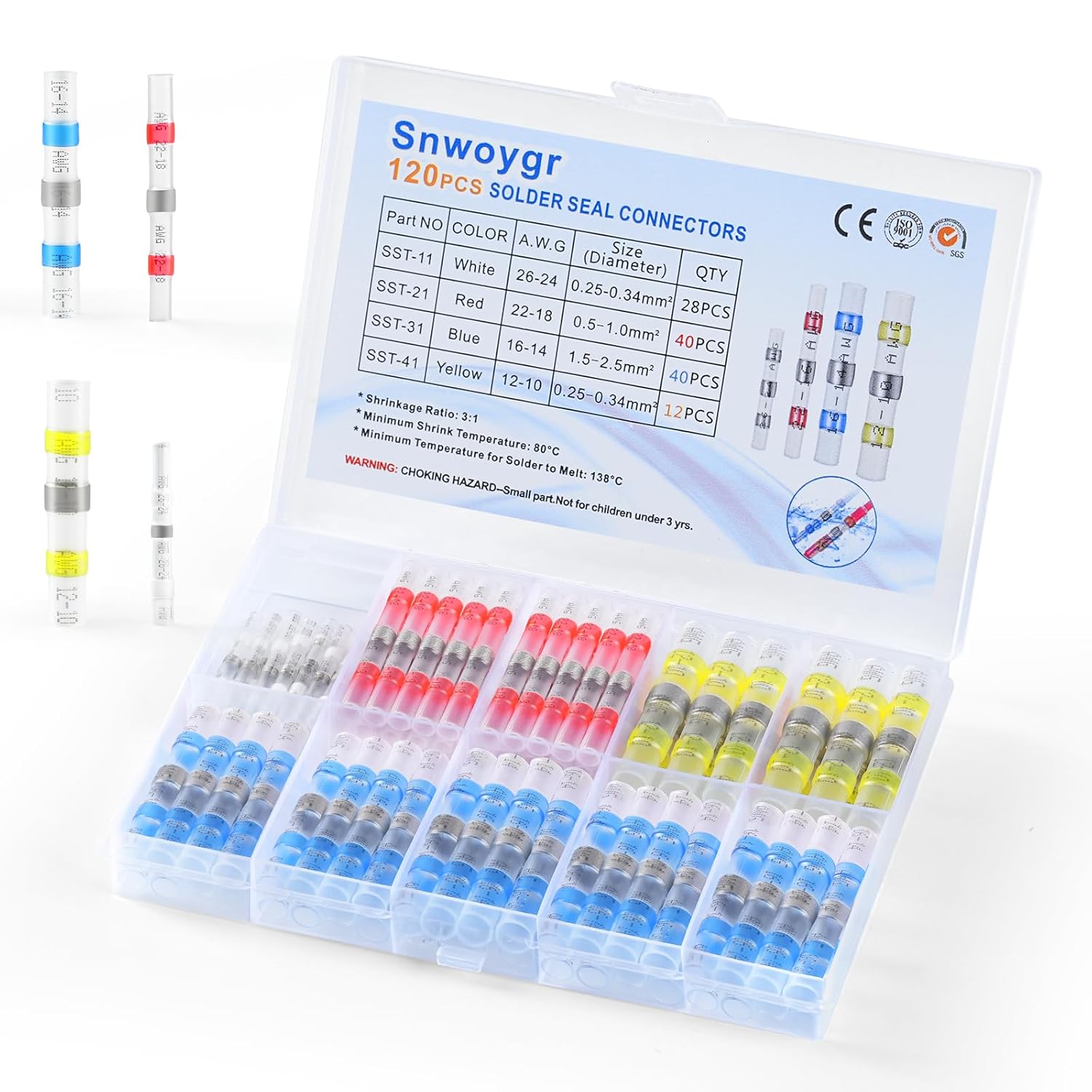 120PCS Heat Shrink Solder Seal Wire Connectors Kit, Waterproof Butt Connector Heat Shrink Electrical Terminals, Professional Insulated Solderless Wiring Splice Connectors