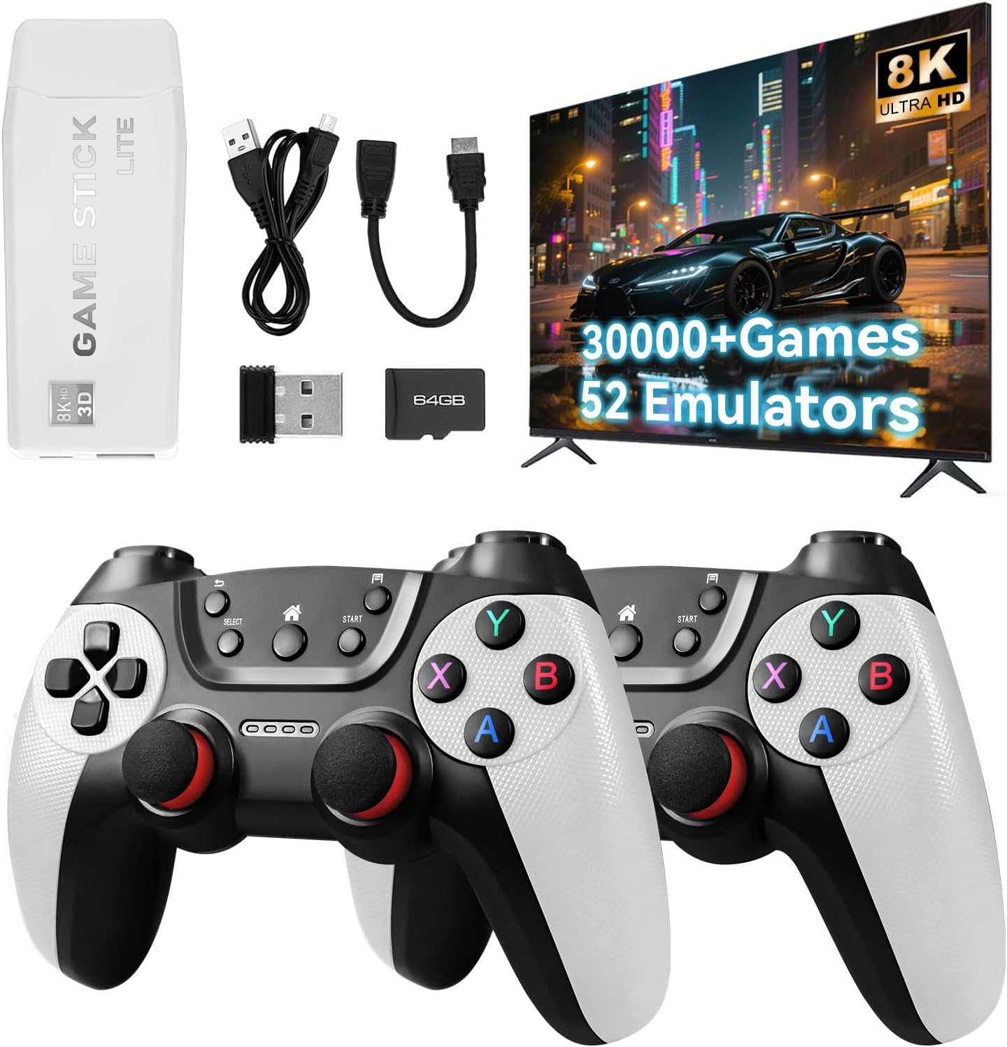 Forlarme M22 Wireless Retro Game Stick-30000+ Classic Games,Retro Game Console,HDMI TV Output, Plug And Play Retro Game Revisiter with Premium Competitive Dual Controllers White