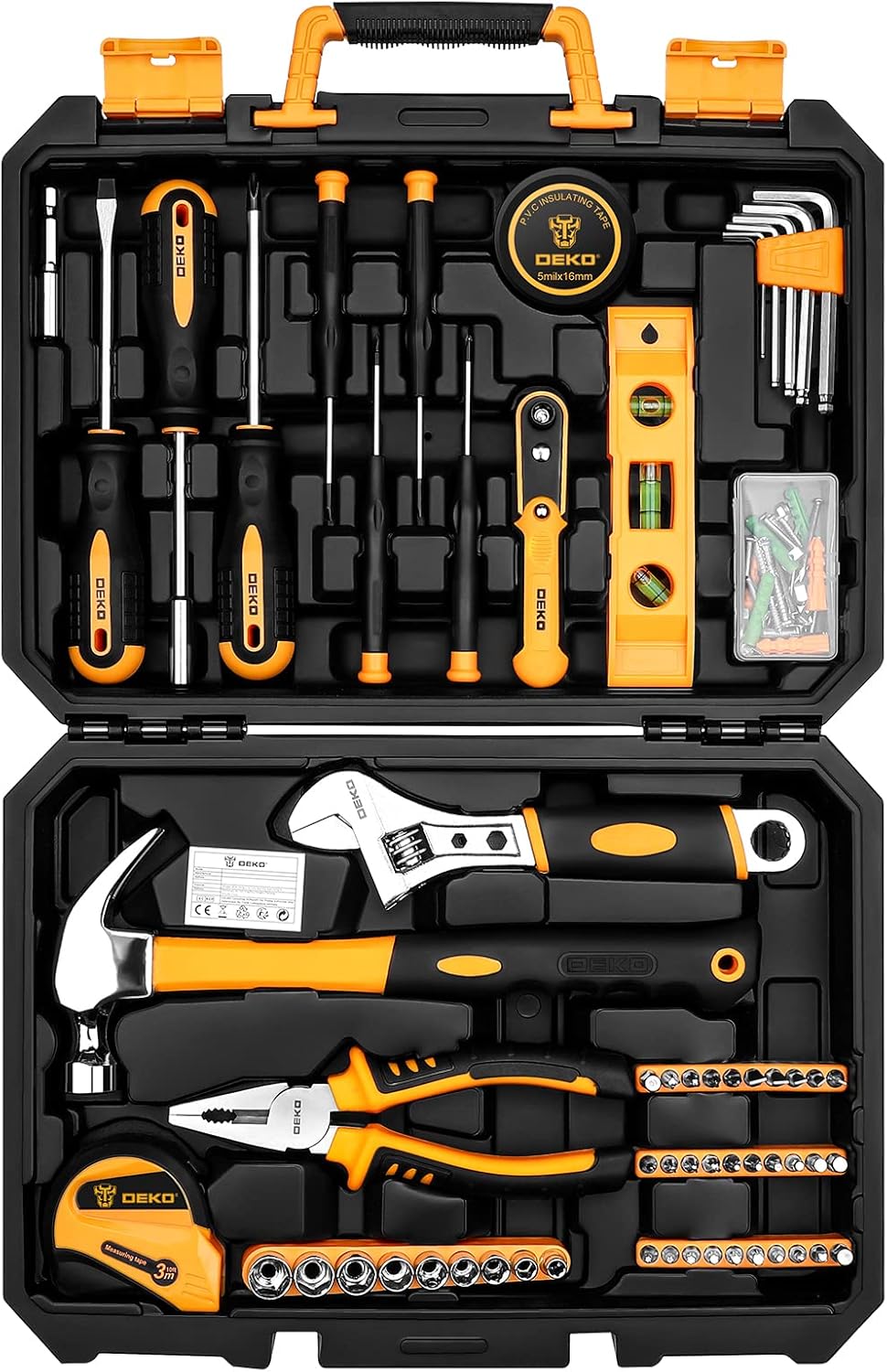 DEKO 100 Piece Home Repair Tool Set,General Household Hand Tool Kit with Plastic Tool Box Storage
