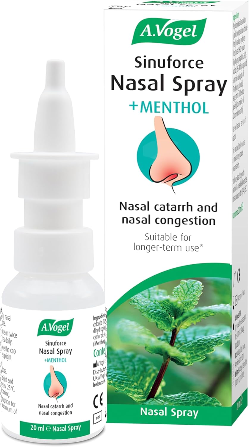 A.Vogel Sinuforce Nasal Spray + Menthol | Provides Fast Relief for Blocked Nose, Congestion & Nasal Catarrh | with Eucalyptus, Peppermint & Chamomile Oil | Suitable for Longer Term use | 20ml