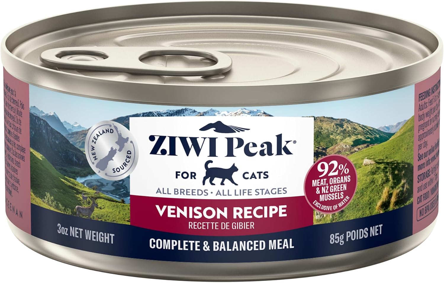 ZIWI Peak Canned Wet Cat Food, Venison, 92% Meat & Organs, 24 x 3 oz