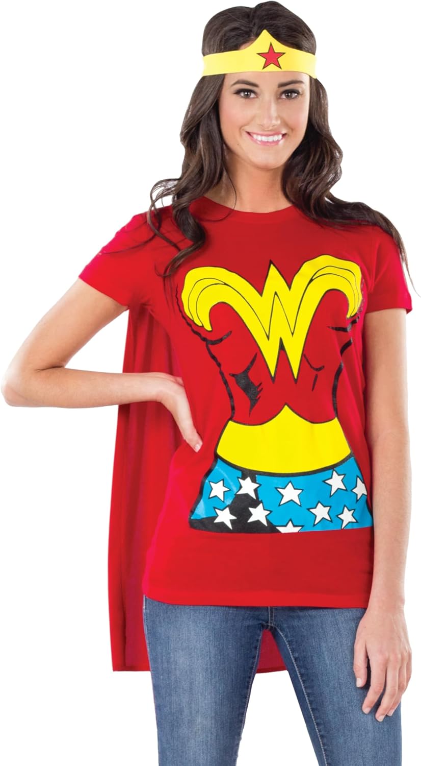 Rubies Women's DC Comics Wonder Woman T-Shirt with Cape and Headband