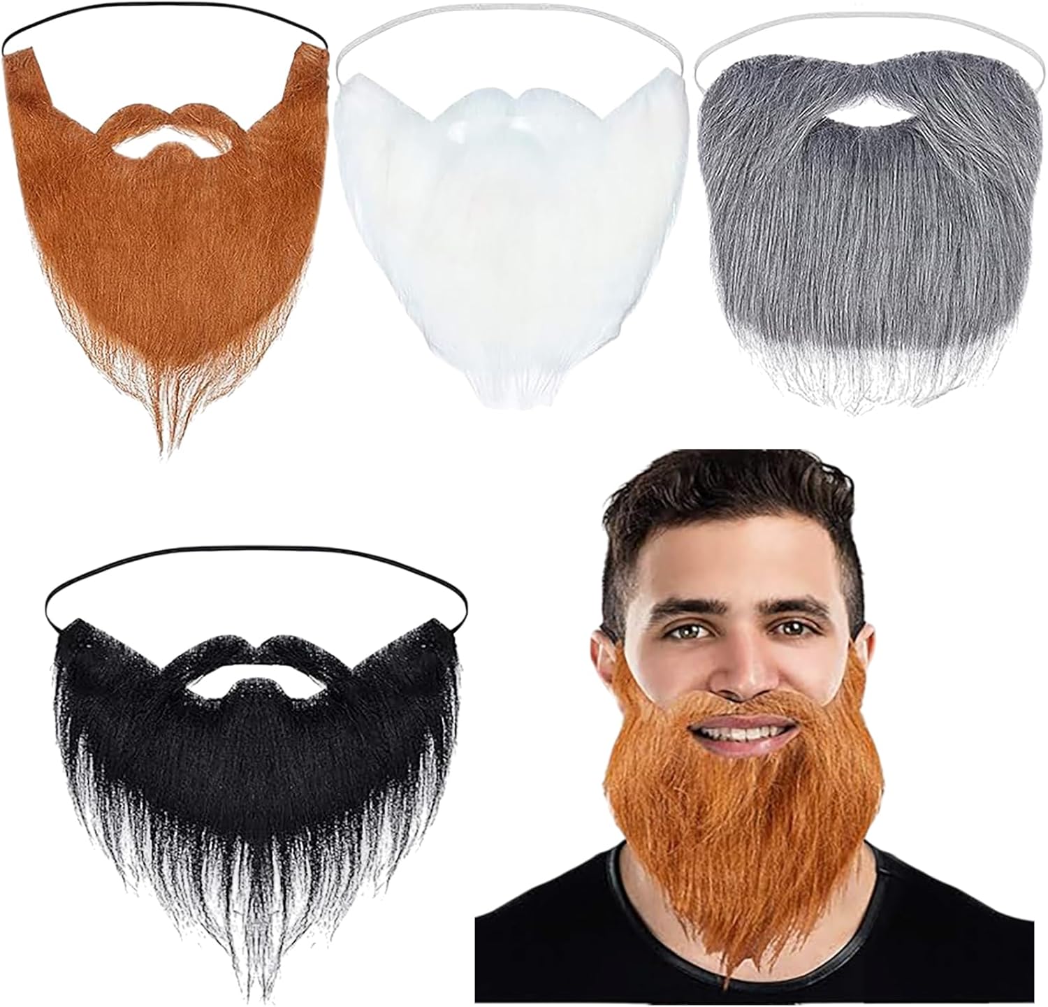 WILLBOND 4 Pieces Fake Beards Long False Beards Funny Fake Mustache Whisker