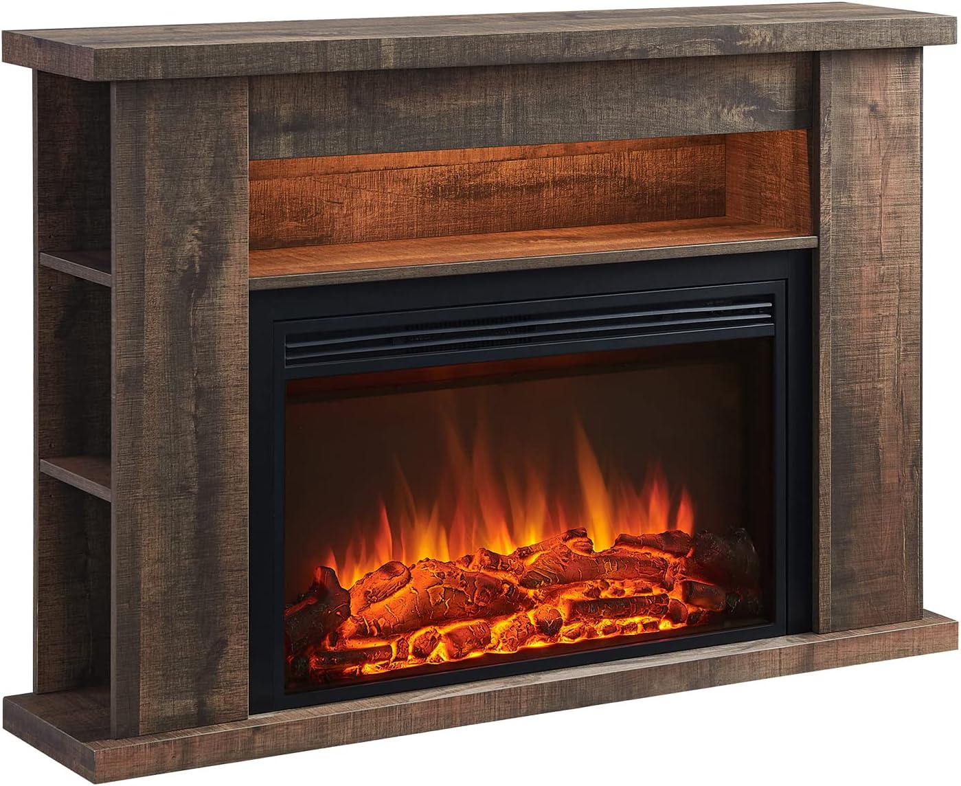 LegendFlame® Barron Electric Fireplace with 51" Storage Shelf Mantel Surround and Jaden 31" Insert, Rustic Dark Oak